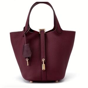 TikTok DEEP MAROON RED Pebble leather 13CM Picotin style bag.LIKE NEW NEVER USED